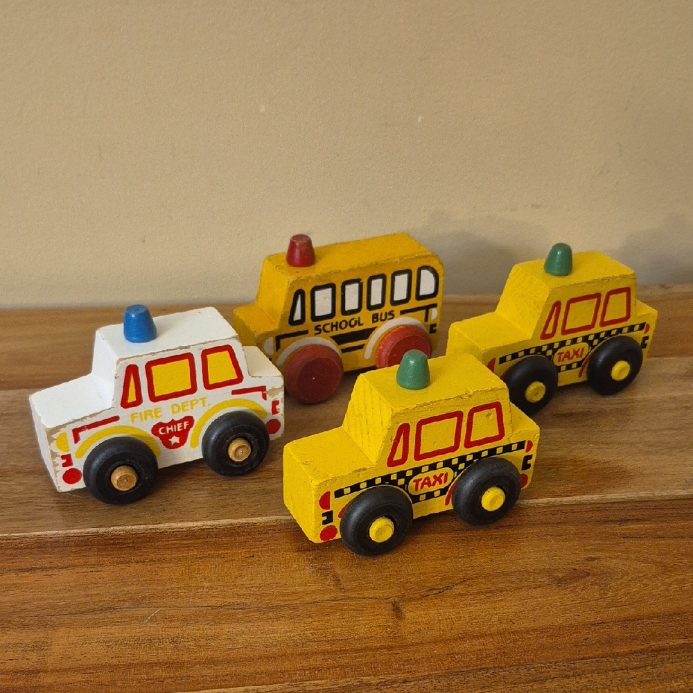Vintage The Montgomery Schoolhouse Vermont Wooden Toy Vehicle Set